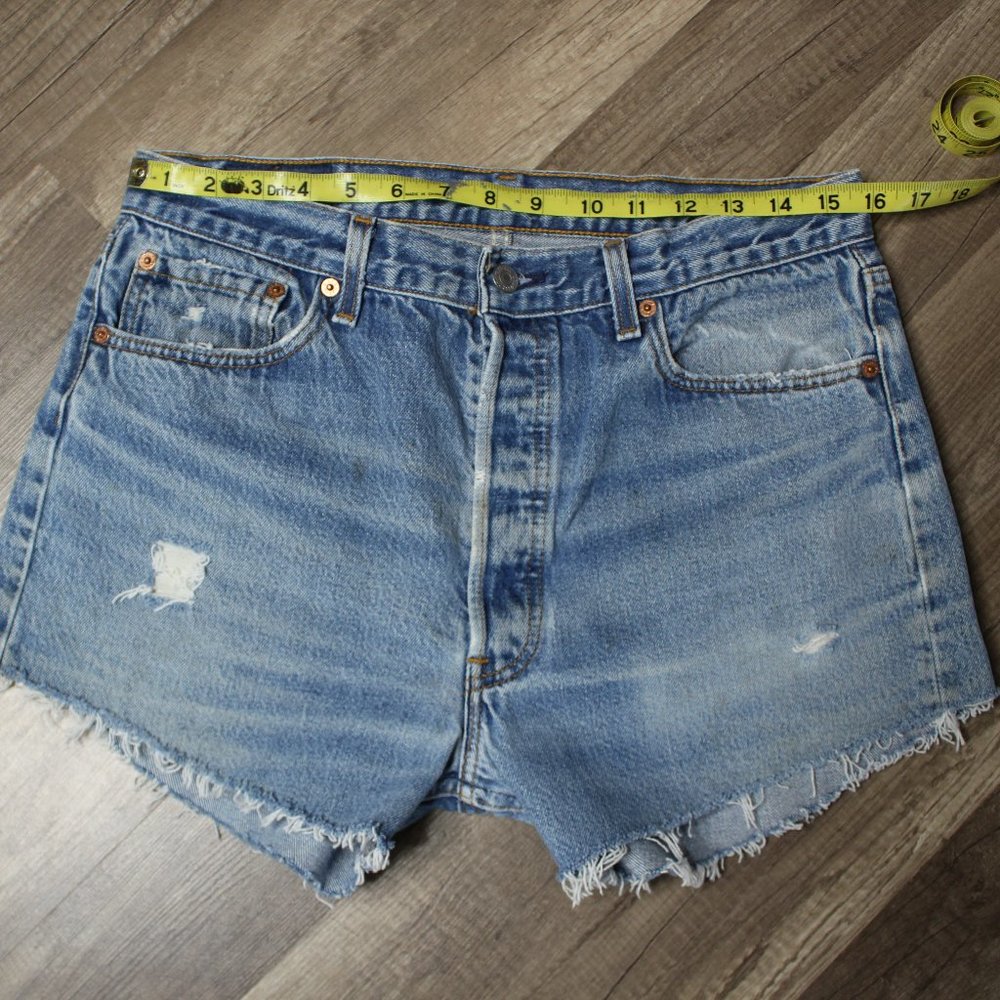 Levi's Light Blue Distressed High-Rise Denim Shorts